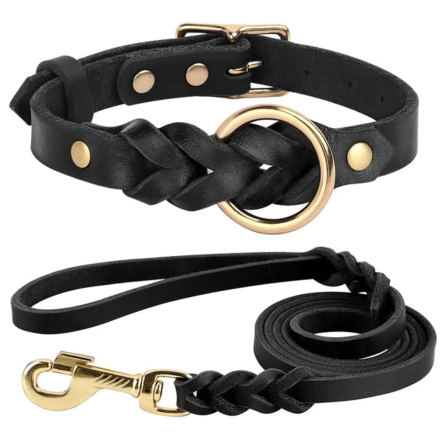 Leather Braided Collar Set